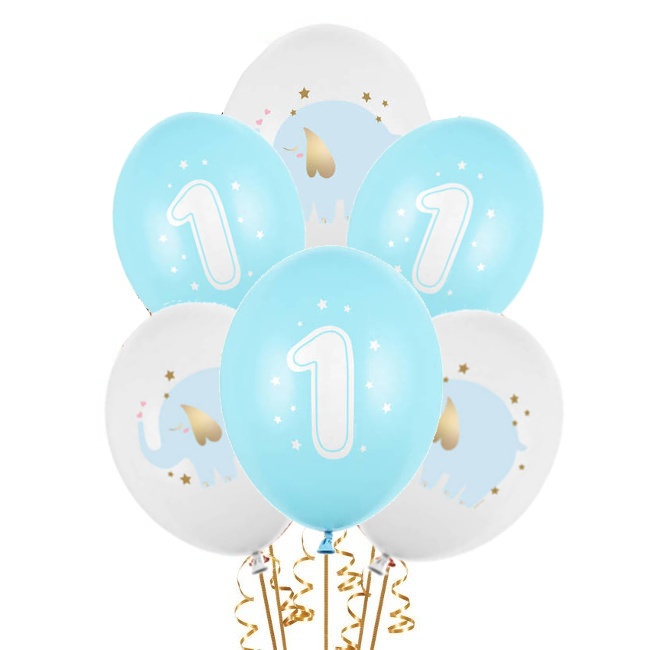 Ballons en latex pour premier anniversaire Elephant Baby de 30 cm - PartyDeco - 50 unités