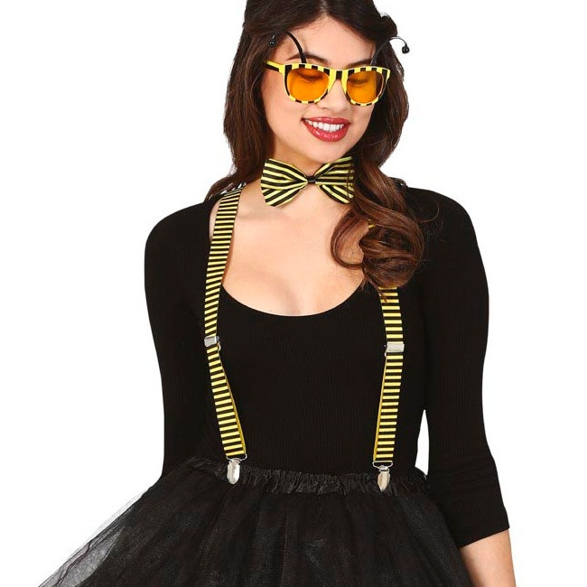 Ensemble de lunettes, noeud papillon et bretelles d'abeille pour adulte