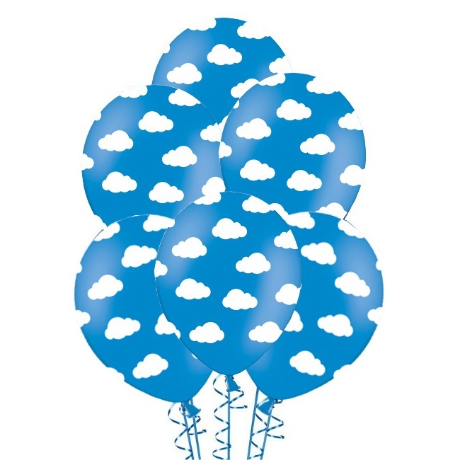 Ballons en latex avec nuages blancs de 30 cm - PartyDeco - 6 unités