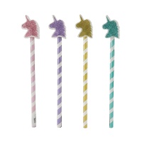 Crayon avec gomme licorne à paillettes - 1 unité