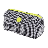 Trousse vichy noir et blanc à fermeture éclair fluo de 18 x 11 x 8 cm