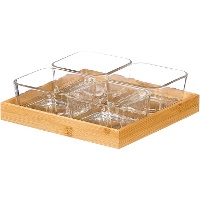 Ensemble plateau en bambou avec 4 coupelles en verre pour apéritif