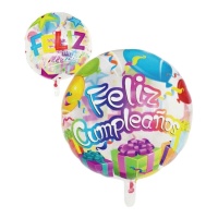 Ballon rond transparent «Joyeux Anniversaire» décoré de 45 cm - 1 unité