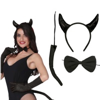 Ensemble de diablesse espiègle noir avec serre-tête, noeud papillon et queue
