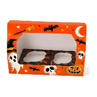 Boîte orange pour 2 cupcakes, motif Halloween - Azucren