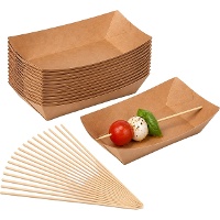 Pack apéritif composé de barquettes de 17 x 9,5 cm et de pics de 15 cm - 100 packs