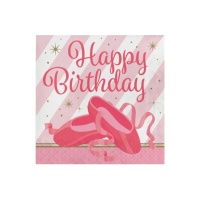 Serviettes de Danseuse Joyeux Anniversaire de 16,5 x 16,5 cm - 16 unités