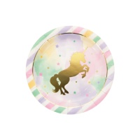 Assiettes de licorne dorée de 22 cm - 8 unités