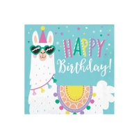 Serviettes Lama Happy Birthday de 16,5 x 16,5 cm - 16 unités