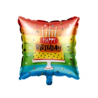 Ballon carré de Gâteau d'anniversaire arc-en-ciel de 45 cm - Creative Converting
