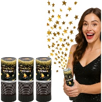 Canon à confettis de 10,5 cm étoiles dorées - 3 unités