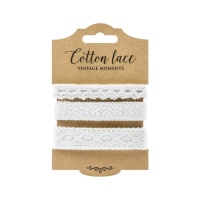 Ruban en dentelle de coton blanc de 1,5 m - 3 unités