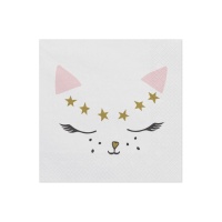 Serviettes Chat rose de 16,5 x 16,5 cm - 20 unités