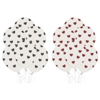 Ballons en latex blancs avec coeurs de 30 cm - PartyDeco - 6 unités