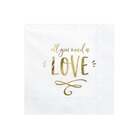 Serviettes blanches Love de 16,5 x 16,5 cm - 20 unités