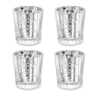 Porte-bougies en verre argenté de 5,5 x 6 cm - 4 unités