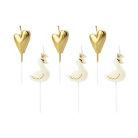 Bougies Cygnes et coeurs de 3,5 x 2,5 cm - 6 unités