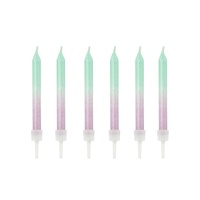 Bougies avec paillettes turquoise et violet de 6 cm - 20 unités