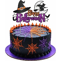 Cake topper pailleté Halloween avec sorcière et citrouille (16 x 24 cm)