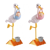 Figurine pour gâteau de baptême de cigogne avec bébé de 18 x 10 cm - 1 unité