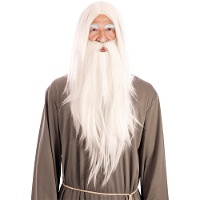Perruque et barbe de magicien blanches