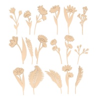 Figurines en bois de fleurs assorties grandes - 17 unités