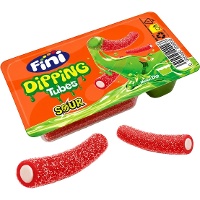 Réglisse rouge à la fraise avec sucre acidulé et dip liquide acidulé au melon - Fini