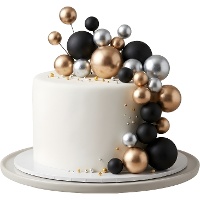 Topper pour gâteau avec boules noires, dorées et argentées - 32 pièces