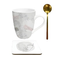 Tasse de 300 ml Line Art avec cuillère et dessous de verre