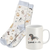 Coffret cadeau tasse et chaussettes motif chiens