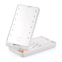 Miroir LED portable 16 x 9 x 2,5 cm avec pinceaux de maquillage