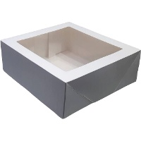 Boîte blanche pour gâteau 20 x 20 x 7,5 cm avec fenêtre sur le dessus