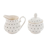 Sucrier et pot à lait à pois avec filet doré