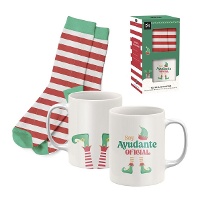 Ensemble cadeau de tasse et chaussettes de Noël Elfe
