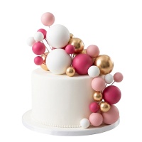 Topper pour gâteau en boules roses, dorées et blanches - 32 pièces