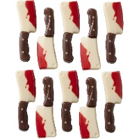 Figurines de chocolat blanc en forme de couteaux ensanglantés - 10 unités