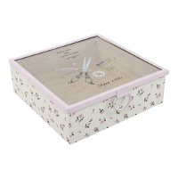 Boîte à couture en bois avec couvercle transparent à fleurs
