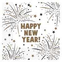 Serviettes Happy New Year Black and Gold de 16,5 x 16,5 cm - 20 unités
