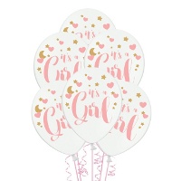 Ballons en latex blanc pastel It's Boy/Girl de 30 cm - PartyDeco - 6 unités