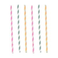 Pailles en papier chevron de couleurs assorties - 12 unités