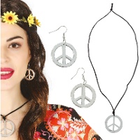 Collier et boucles d'oreilles hippies argentés