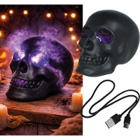 Crâne décoratif 16 cm avec effet fumée et lumière violette