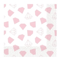 Serviettes de diamants roses de 16,5 x 16,5 cm - 16 unités