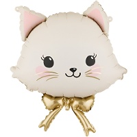 Ballon tête de chat kawaii avec noeud doré - design enfantin