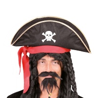 Chapeau de pirate à bord doré avec ruban rouge