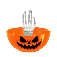 Bol d'Halloween orange avec main de squelette