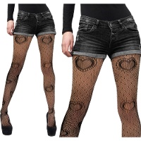 Collants résille noirs à motifs coeurs