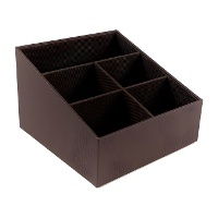 Organisateur de télécommandes en similicuir carré de 18 x 18 x 12 cm - 5 compartiments