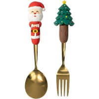 Set de cuillère et de fourchette de Noël avec le père Noël et un sapin