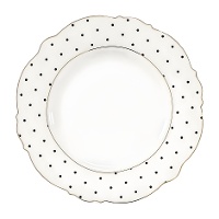 Assiette de 20,4 cm blanche à pois noirs et bord doré